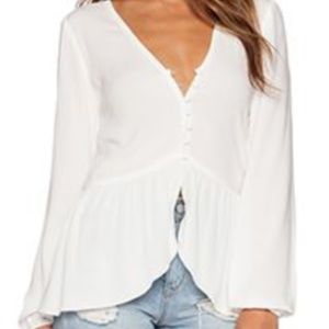 REVOLVE Lisakai White Button Ruffle Blouse